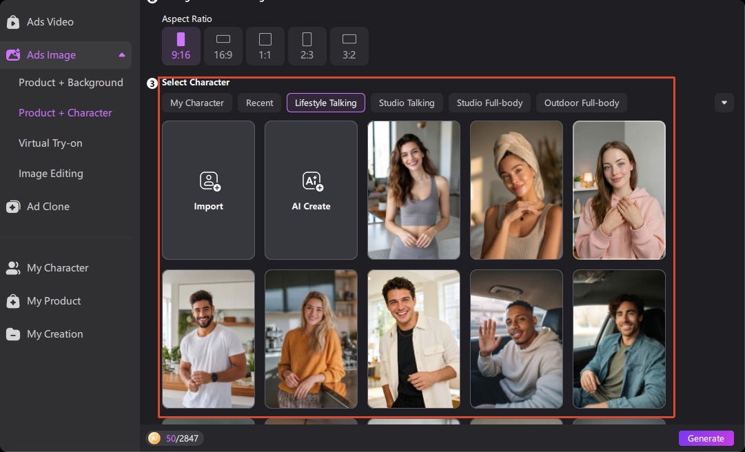 edimakor ai ad images select a model