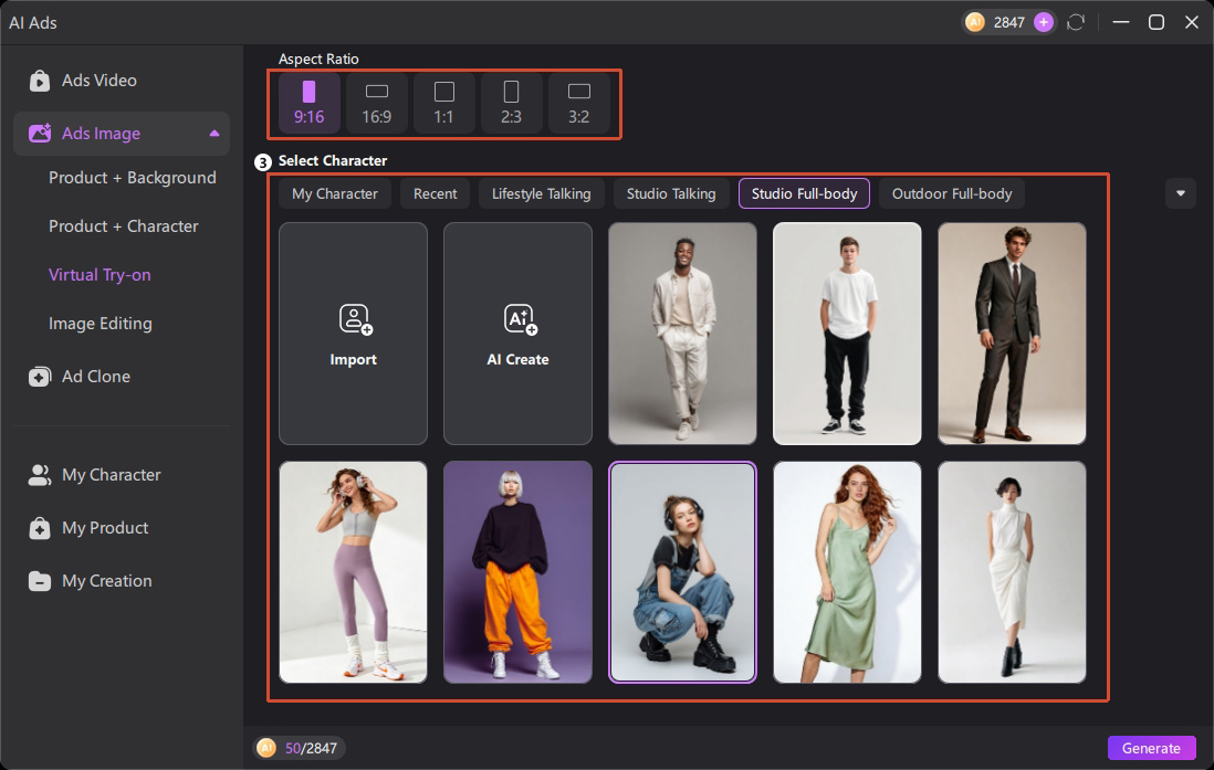 edimakor ai ad images select virtual try on model