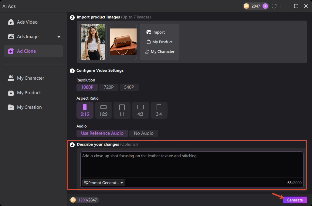 edimakor generate ad clone video