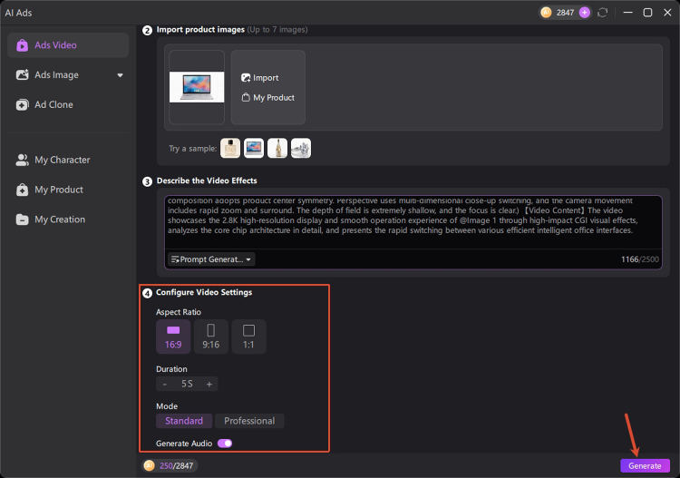 edimakor product showcase finalize video settings