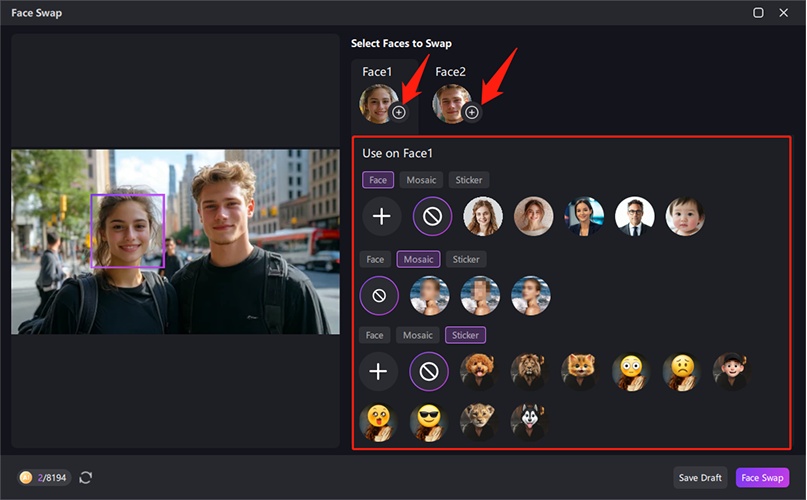 Select the face to swap with