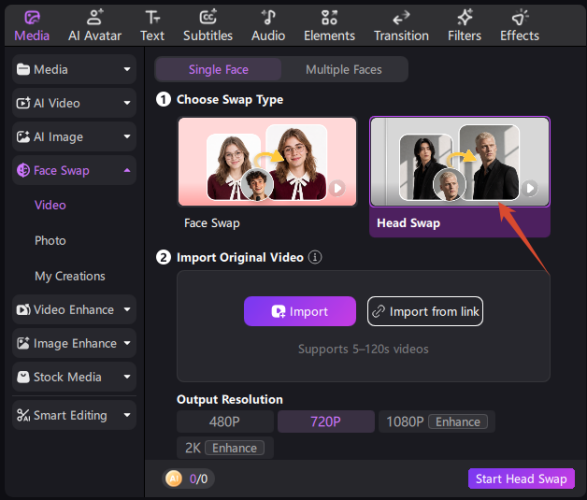 how to use edimakor head swap