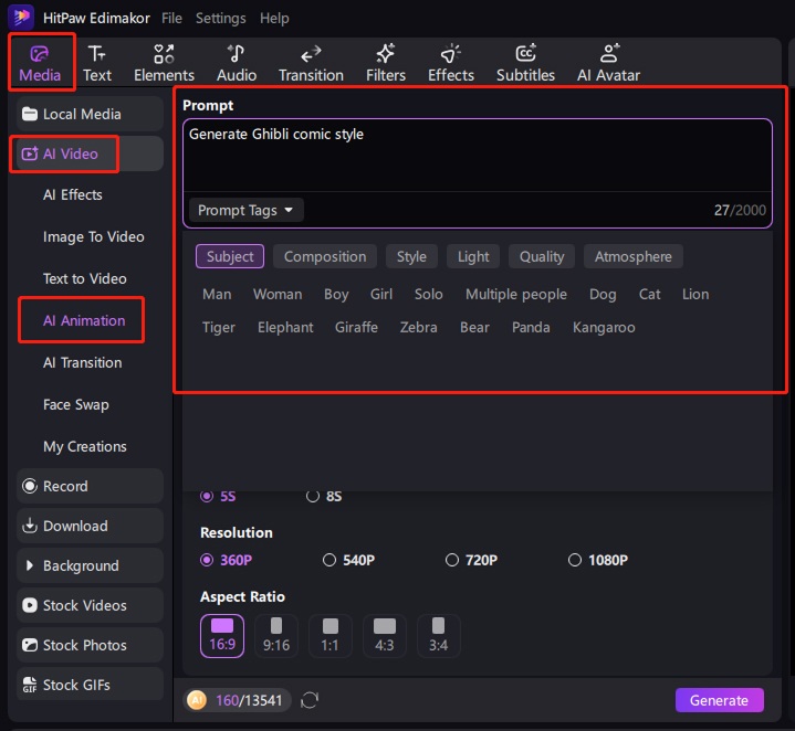 Input Text Prompt for Animation