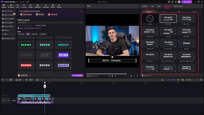 hitpaw edimakor auto subtitle - customize subtitles