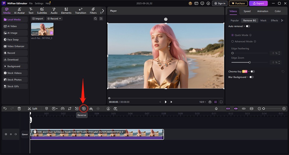 Reverse the desired video