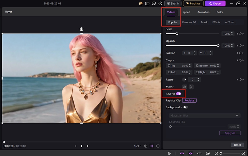 Reverse the desired video way 3