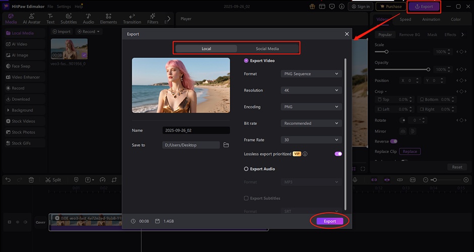 export after revering the video