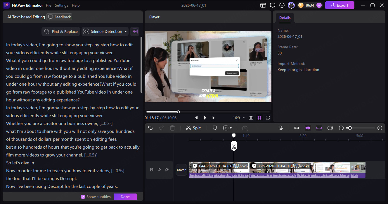 View processed timeline and edit script