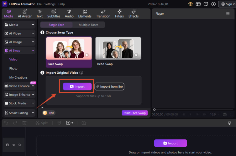 importing a video to swap