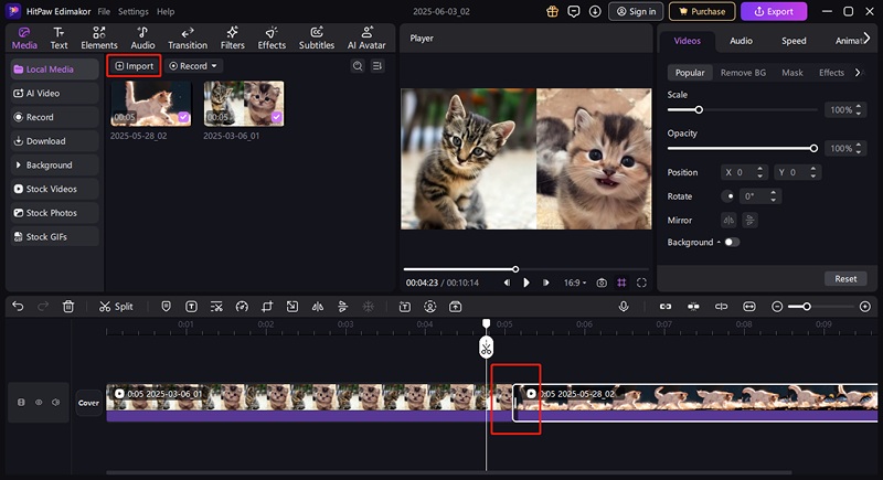 import and arrange videos in Edimakor
