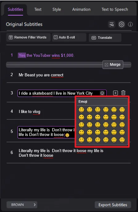 speech to text subtitle add emoji