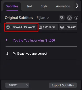 speech to text subtitle remove filler words