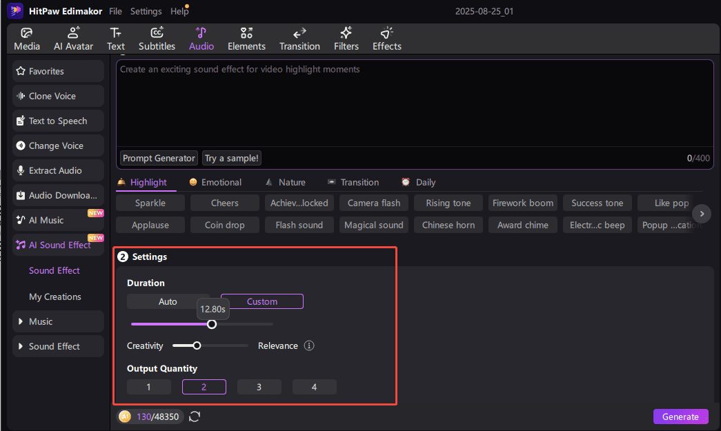 ai sound effect settings