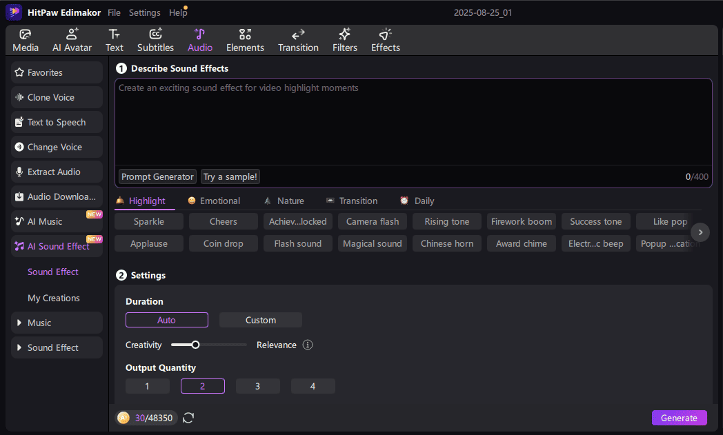 choose edimakor ai sound effect generator